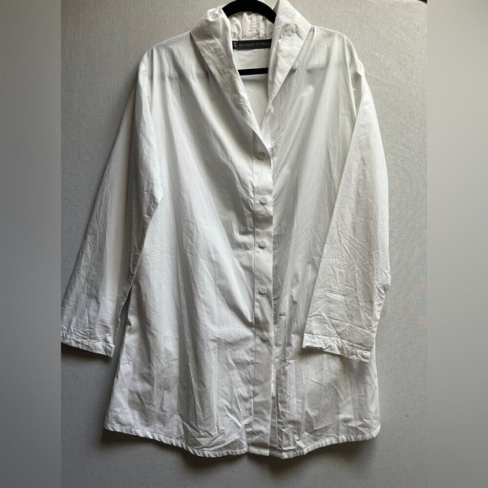 Kathleen O’Grady Poet’s white button up tunic blouse dress Sz S